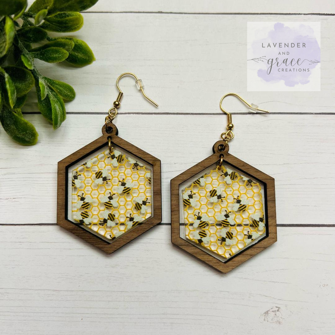 Honeycomb Bee Earrings