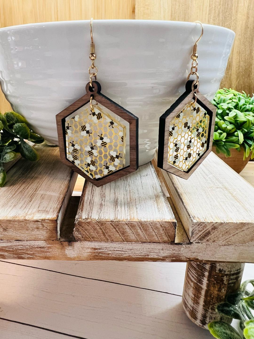 Honeycomb Bee Earrings