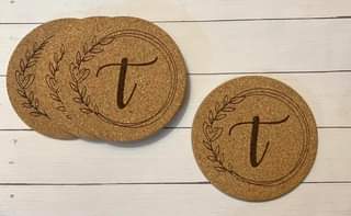 Monogram Floral Cork Coasters